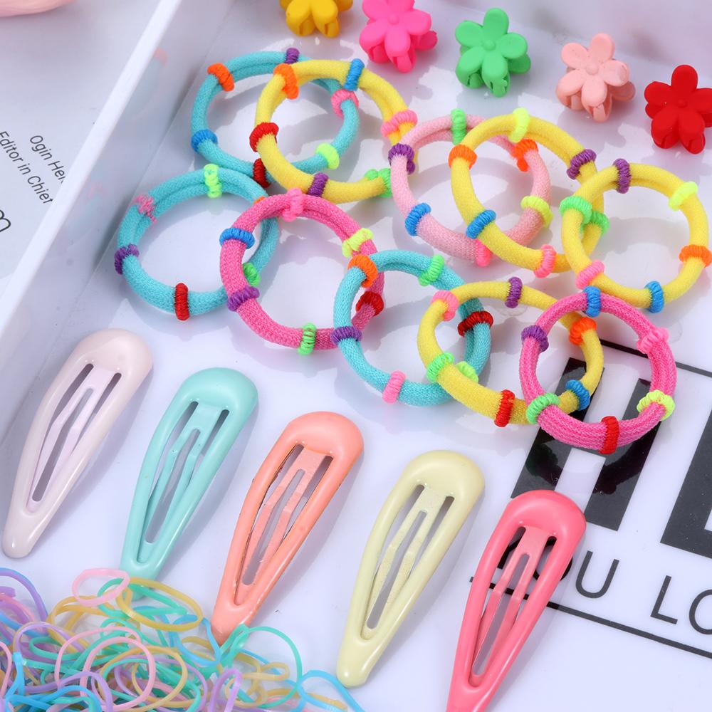 220PCS/Set Candy Color Kids Girls Gifts Hairpin Hair Clip Hair Rope Accessories