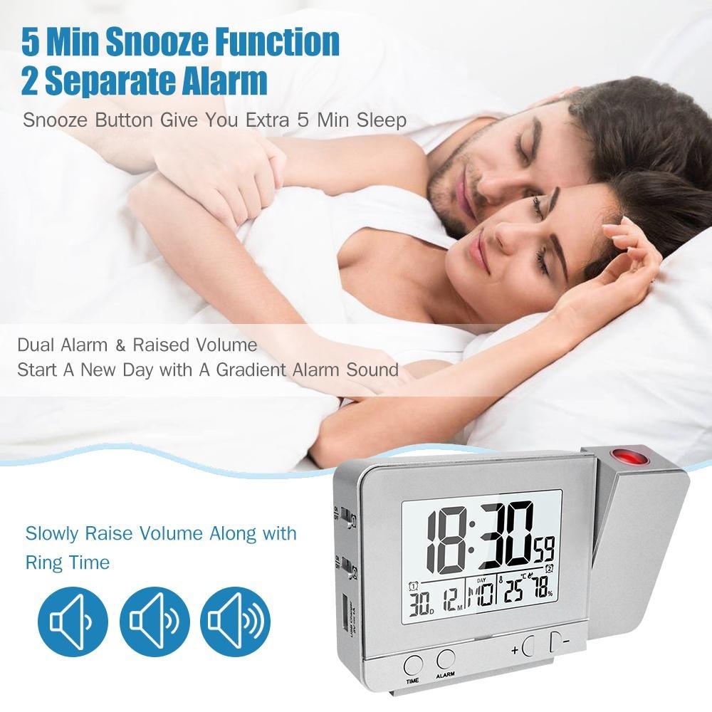 Projection Alarm Clock Digital Table Clock with Thermometer Hygrometer Display