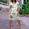 Summer Plus Size V Neck Short Sleeve Knee Pocket  Print Casual Dress For Women