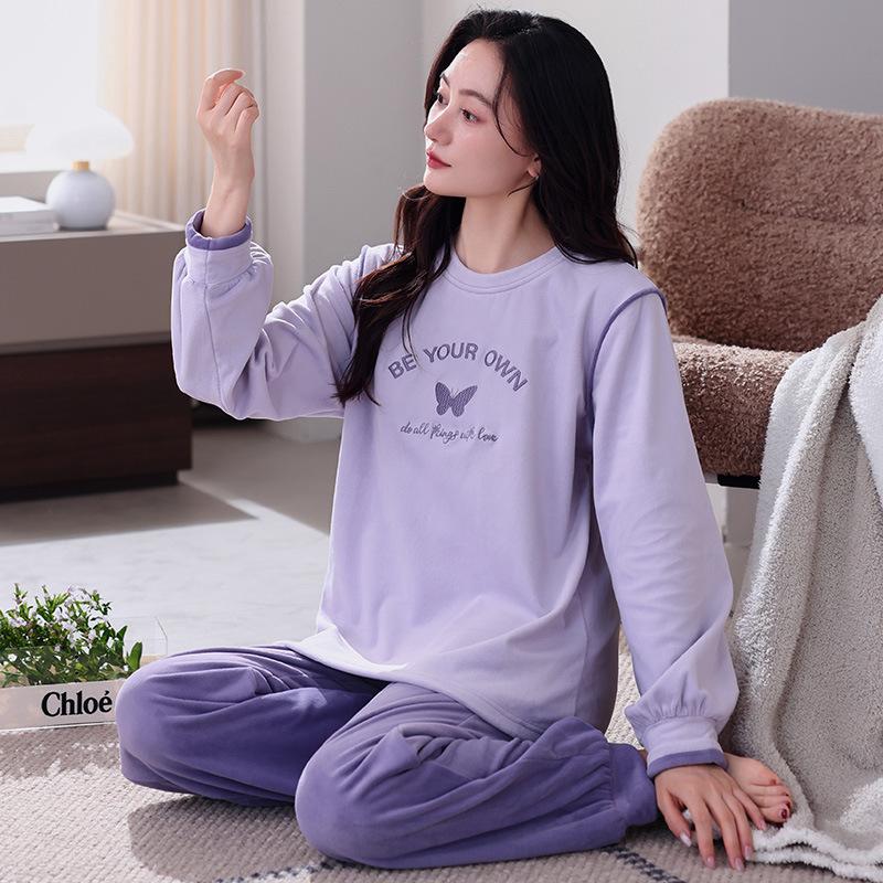 Island Fleece Pajamas Women'S Autumn And Winter Thin Fleece Warm Can Be Worn Outside Loungewear Winter Women'S Coral Fleece Casual Suit