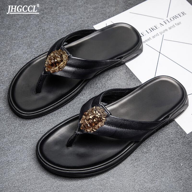 

Fashion New men s flip-flops Men s leather flip-flops Women s beach shoes High-end JHGCCL sandals 38 чёрный