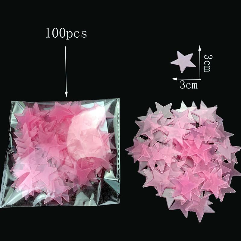 100-Piece 2-3cm Fluorescent 3D Star Wall & Refrigerator Glow Stickers