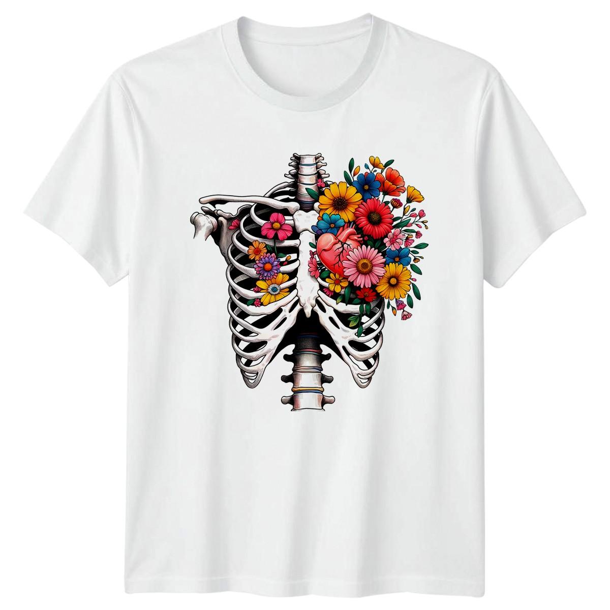 Growth Of Love Floral Skeleton T-Shirt Retro Botanical Art Design Birthday Gift XXXXL