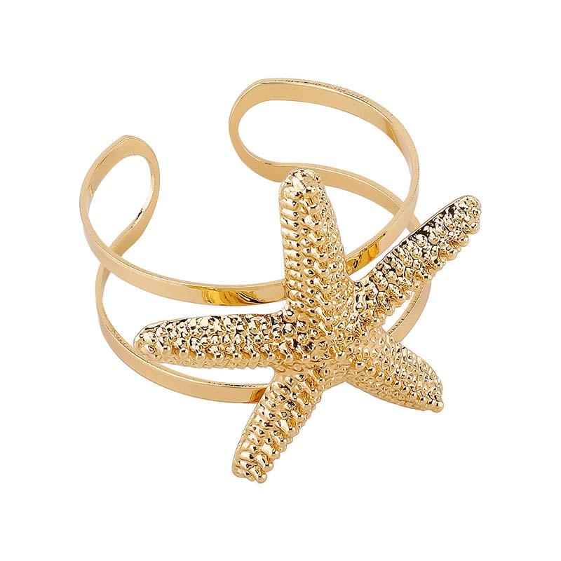 Exaggerated Metal Big Starfish Conch Opening Bracelet for Women Vintage Gold Color Adjustable Cuff Bracelets Jewelry Accessories