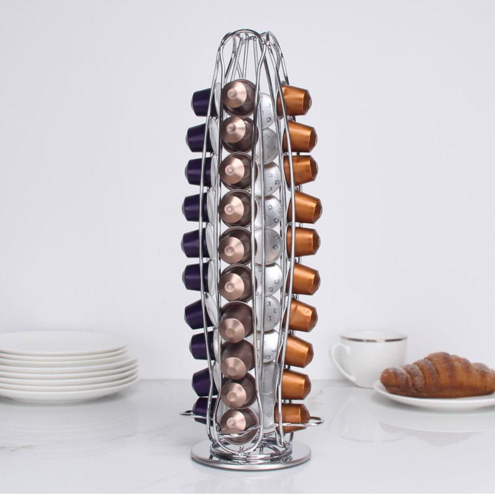 Metal Coffee Pod Holder 360° Rotatable Capsules Storage Organizer for Nespresso For Home Kitchen