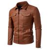 Men's Fleece-Lined PU Leather Motorcycle Jacket, Korean Style, for Spring, Autumn, and Winter.