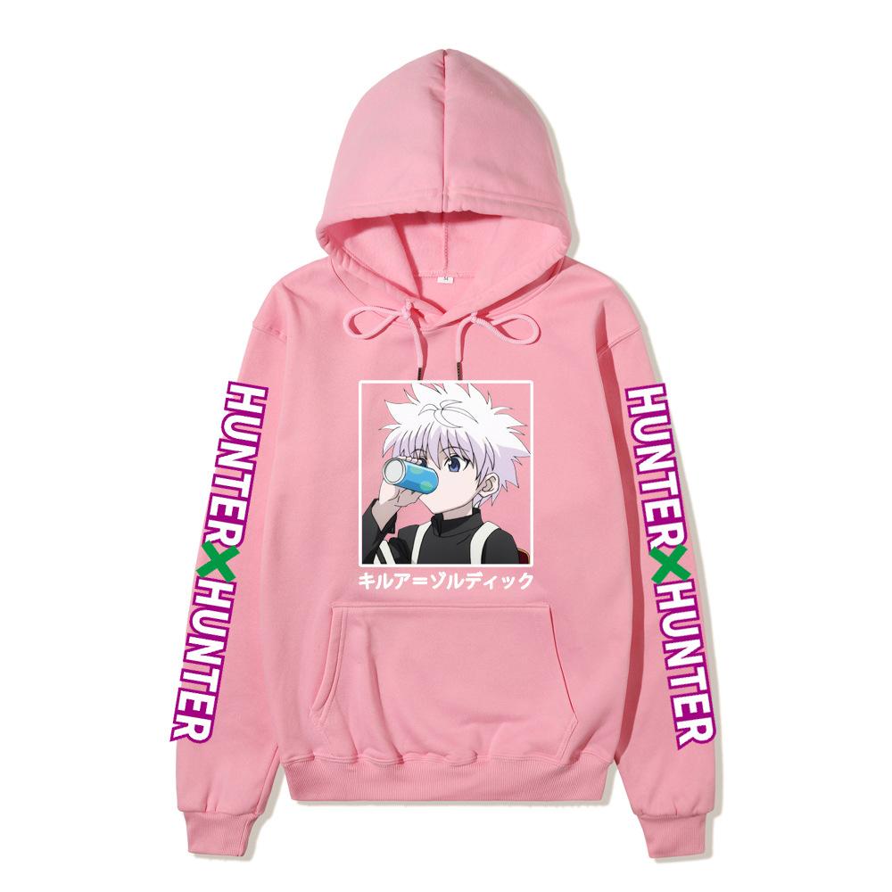 Hunter X Hunter Drinking Killua Hoodie Japanese Name Purple Letter Sleeve Anime Hooded Pullover Sweatshirt