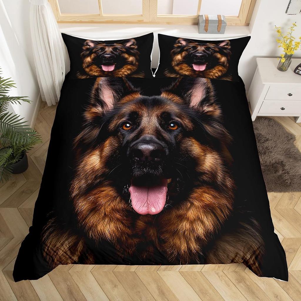Bettbezug mit Hundeprint 3D Deutscher Schäferhund Welpe Print Bettwäsche-Set für Kinder Jungen Mädchen Kinder Haustier Tier Thema Bettdeckenbezug