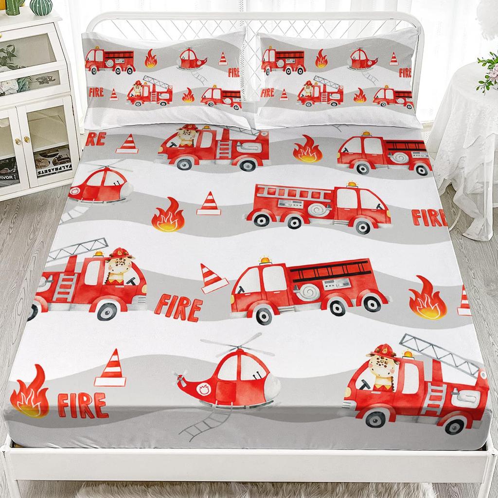 Cute Cartoon Dinosaur Racing Pattern Mattress Three-Piece Digital Printing Cute Bedding Set