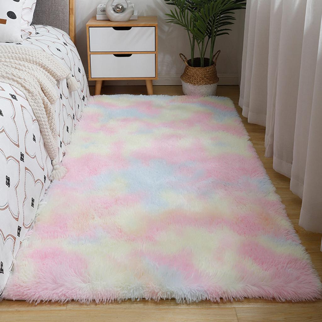 Tie Dye Shaggy Silk Wool Area Rug 40x60cm Modern Square Plush Carpet Soft Carpet for Living Room Bedroom Decor