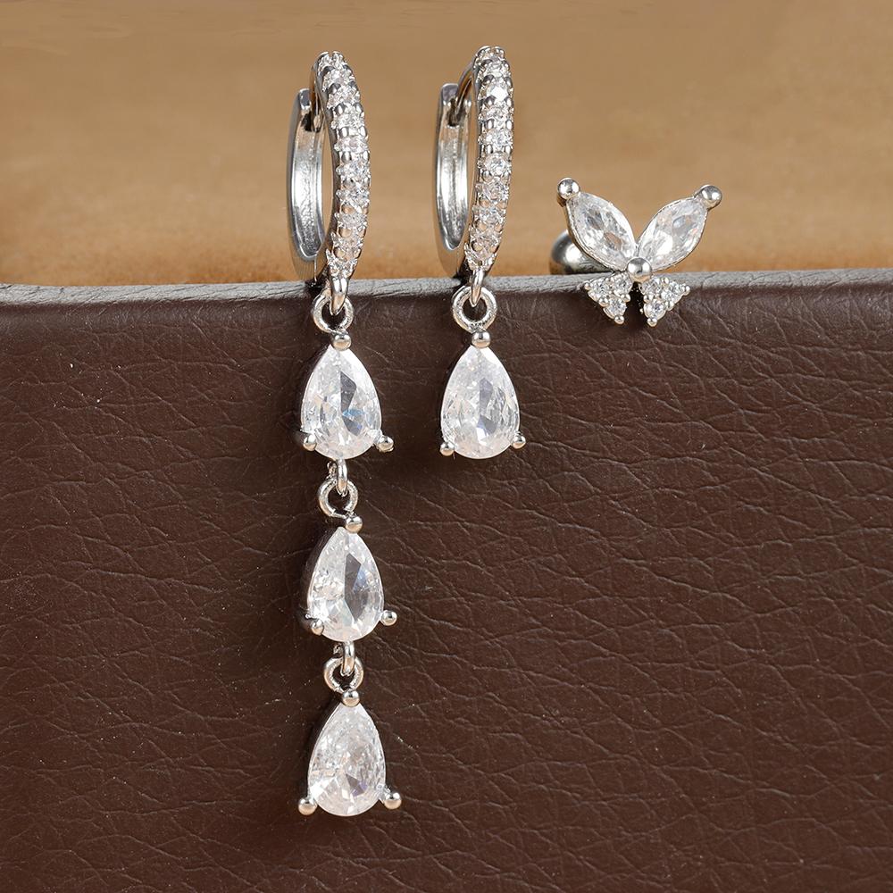 New Design Cubic Zirconia Water Drop Hoop Earrings Set for Women Geometric Stainless Steel Cartilage Earrings Piercing Jewelry