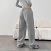 Plus Size Women's Loose Solid Gray Elastic Waist Sweatpants with Pockets Casual Straight Leg Pants