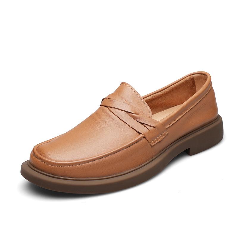 2025 Direct Supply New Lazy One-pedal Leather Trendy Shoes Round Head Leather Shoes Men's Soft-soled Doudou Shoes Casual Leather Shoes