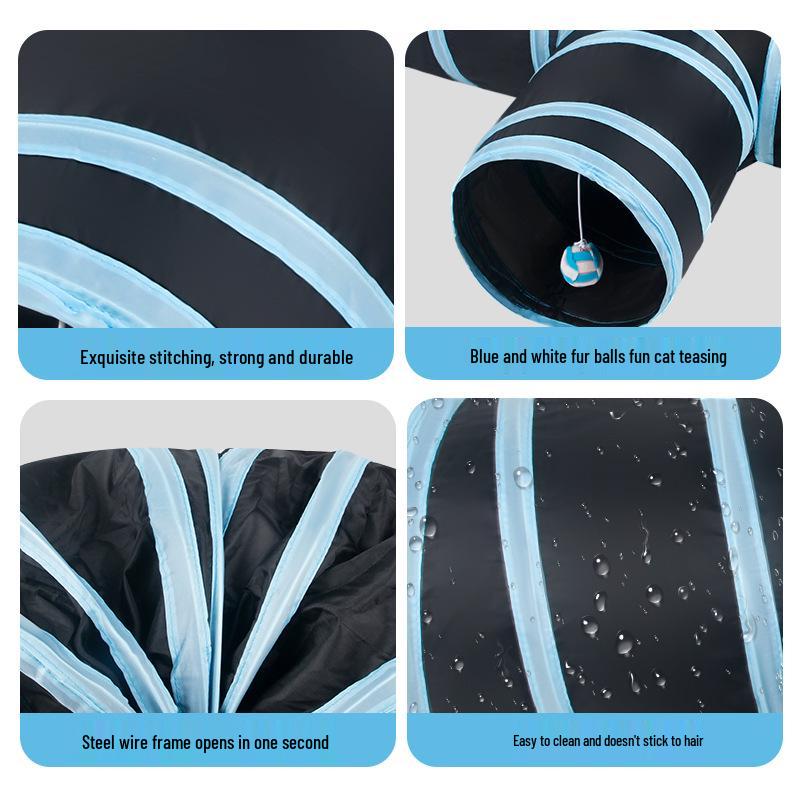 Royal Blue Three-Way Foldable Cat Tunnel Toy with Crinkle Paper – Indoor & Outdoor Use for Pets