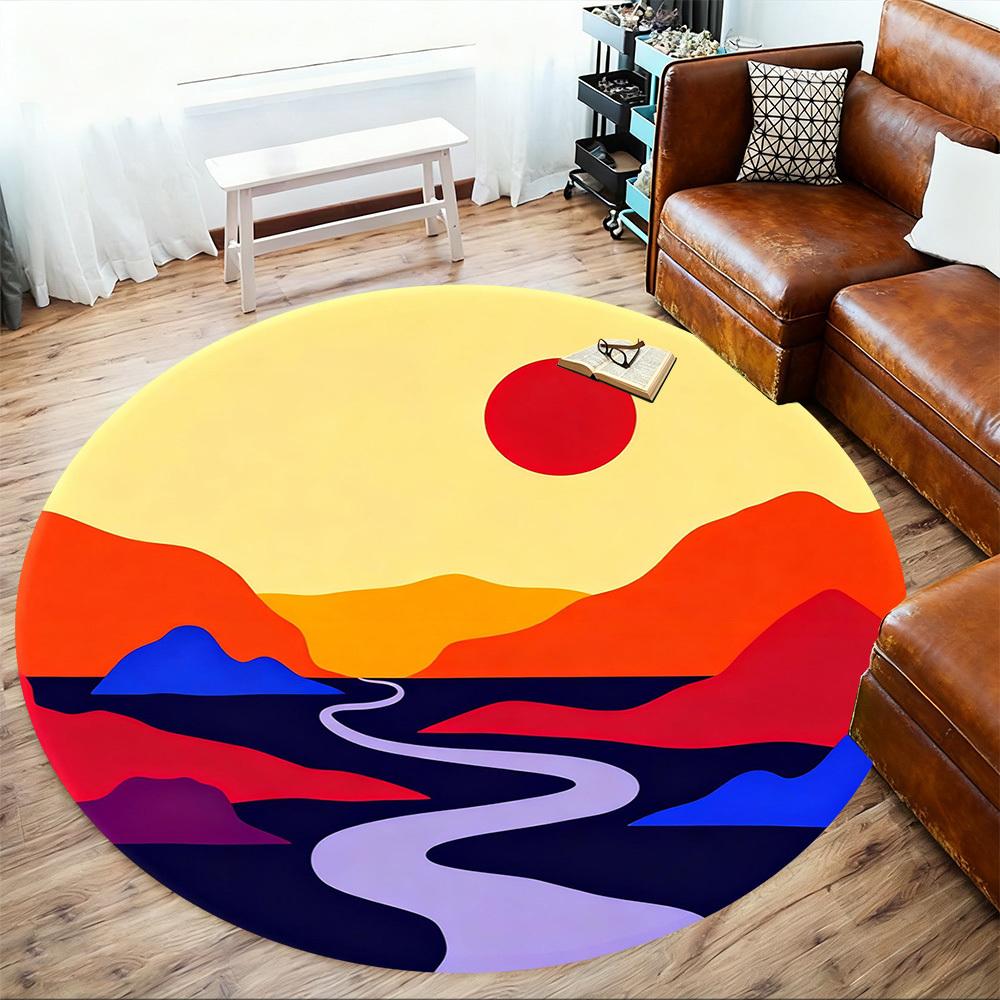 1pc Sunset Landscape Round Chair Mat Office Area Rug - Non-Slip, Floor Mat for Office, Bedroom, Ideal Home Decor Gift P0105001