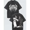 Men'S Washed Pure T-Shirt with Front And Rear Printing Patterns - Loose, Fashionable, Retro And Shabby Style, Suitable for Casual Wear