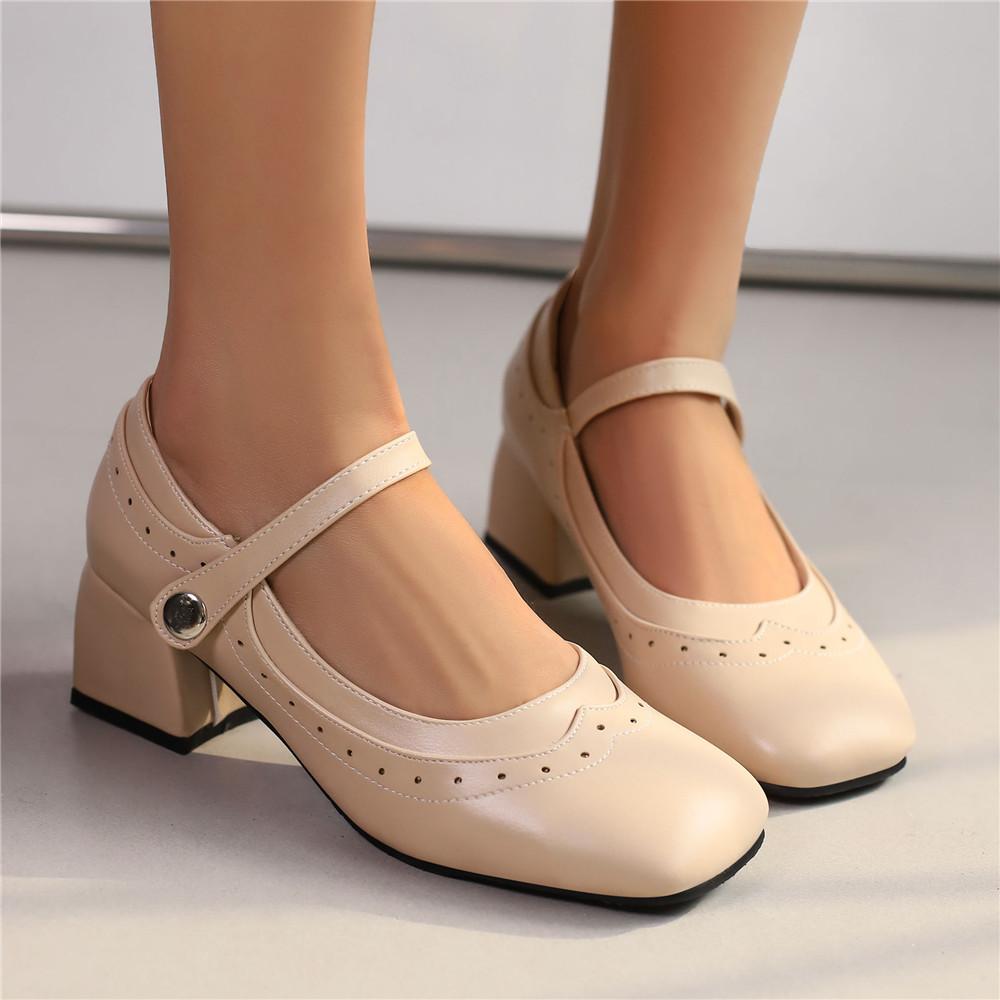 Fashion High-heeled Shoes Women Pumps Ankle Strap Buckle Thick Heels Ladies High Heels Platform Mary Janes Women Pumps Footwear 34-48