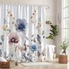 1 Pastel Floral Shower Curtain - Delicate Lavender, Pink And Blue Flowers With A Subtle Wash, Polyester Fabric With Hooks