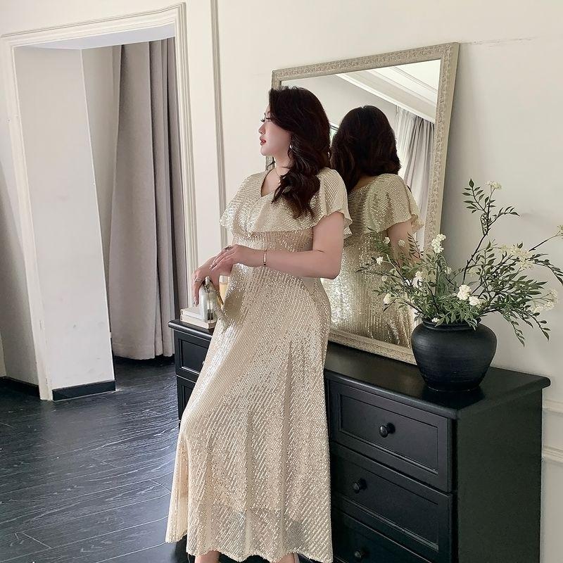 

Glec Женская одежда больших размеров 2025 Лето Новое поступление Доступная роскошь Тяжелая промышленность Французское нарядное платье с пайетками Платье «рыбий хвост»