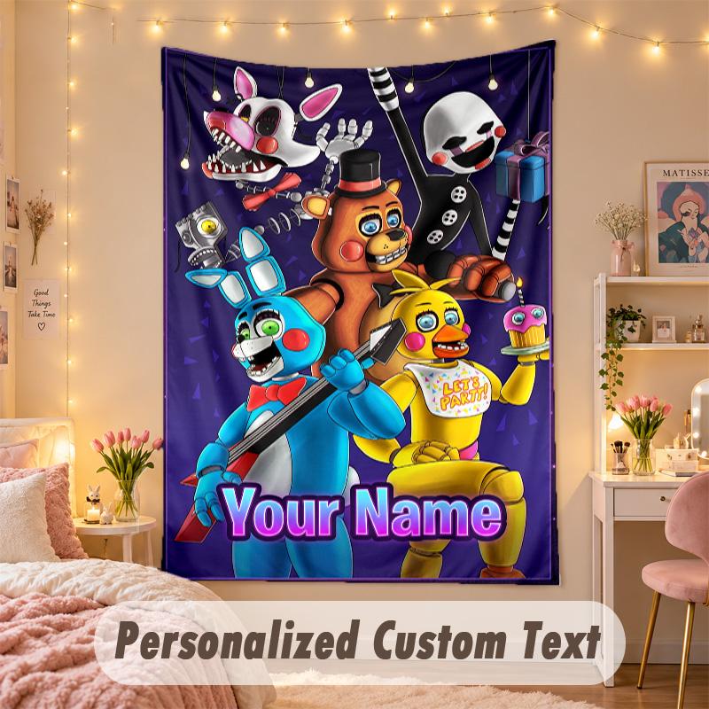 Benutzerdefinierte Personalisierte Wandteppich, Five Nights at Freddy’s Druck Benutzerdefinierter Name Text Wandkunst zum Aufhängen für Schlafzimmer