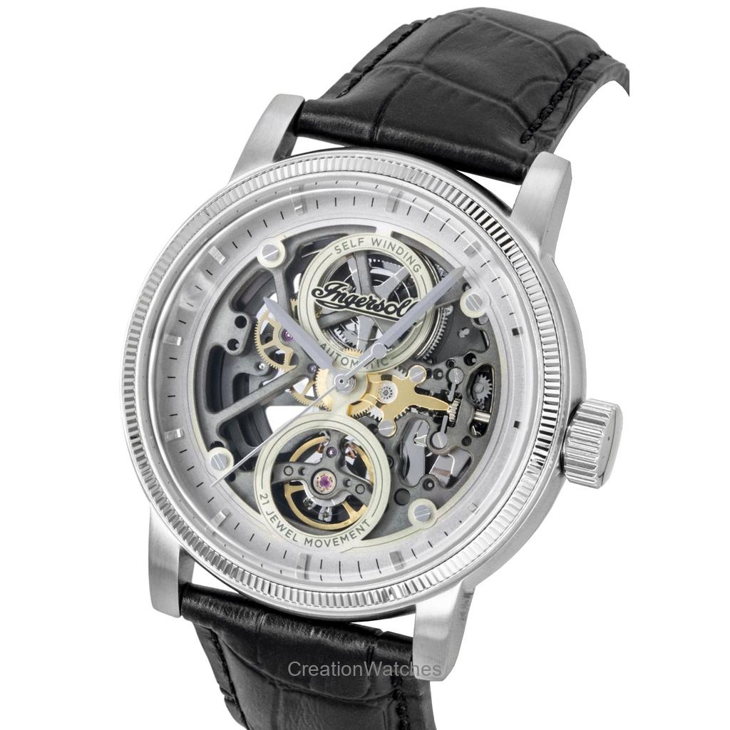 Ingersoll O Cara Pulseira de Couro Cinza Mostrador Esqueleto Automático I17501 Relógio Masculino