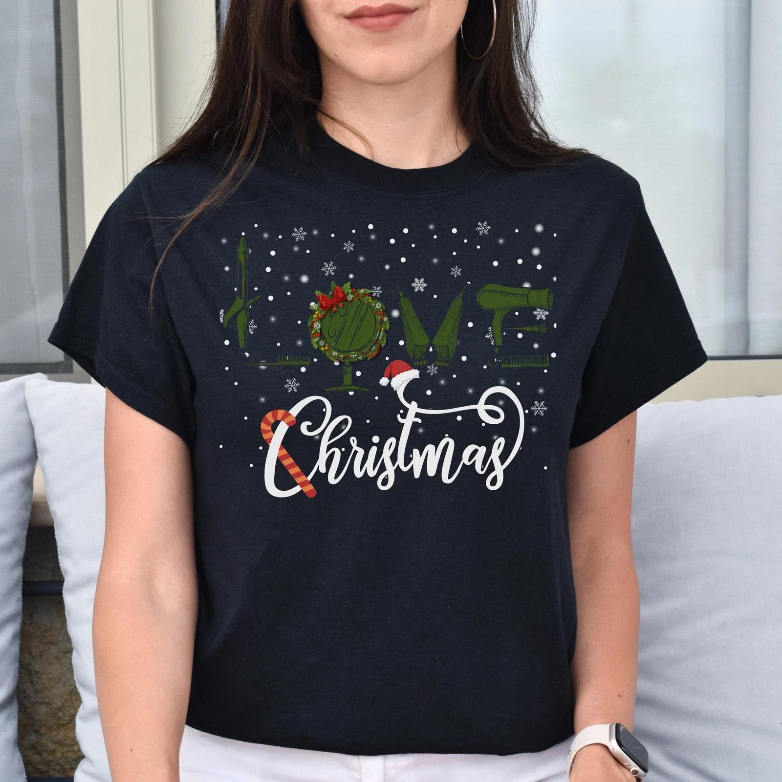Love Hair Stylist Christmas Unisex T-shirt hairdresser haircutter tee black S