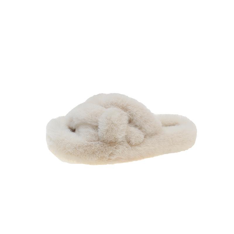 

Thick-bottomed fluffy slippers women s winter wear 2025 new Internet celebrity super fire fairy fashion cross one-word warm slippers 35