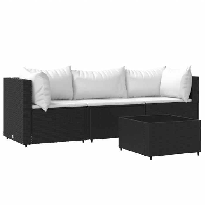 VidaXL Garden Lounge Set 4 Pcs with Cushions Black Wicker, Outdoor Lounge Set, Furniture Set 319735