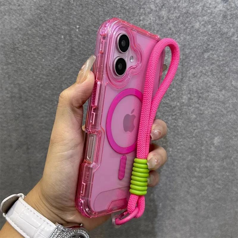Per Custodia Trasparente con Cinturino da Polso per For Iphone 16 1 14 17 Pro Max Plus 12 13 11 17 Air Lanyard Armor Cover Rigida Antiurto