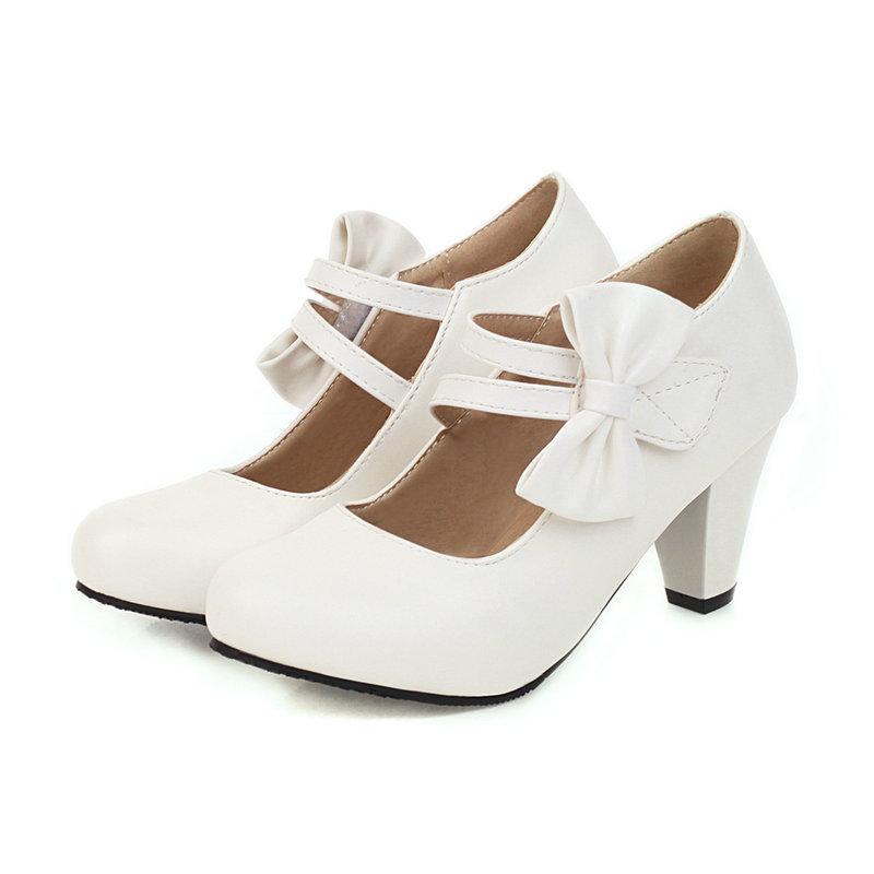 Women's Mary Jane Bow Block Heel Pumps for Party Casual Wear