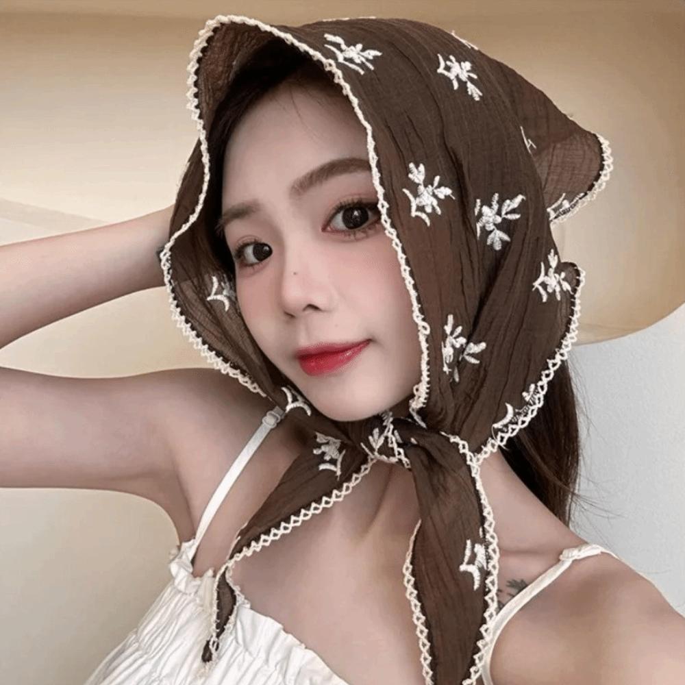 Turban Flower Headband Embroidered Triangular Hair Band Lace Triangle Scarf Clothing Accessories