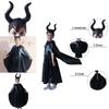 Captivating Maleficent Sorceress Evil Queen Girls Fancy Dress Halloween Costume With Horned Headwear