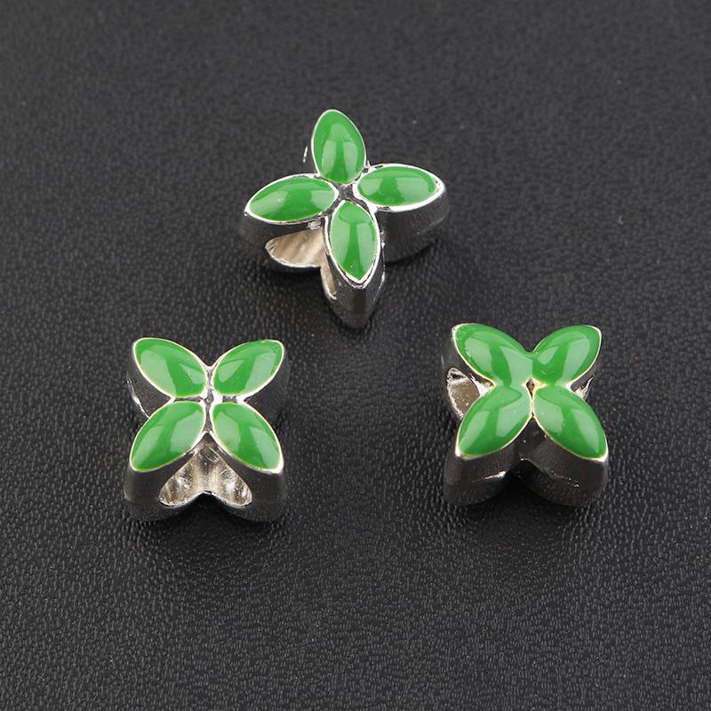 10Pcs/Lot 9.5×9.5mm Alloy Drop Oil Beads Colorful Four Petal Flower Large Hole Loose Beads For Diy Bracelet Necklace Jewelry