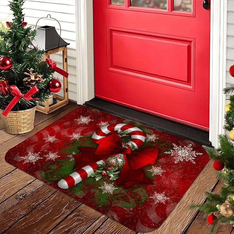 Candy Cane Shaped Christmas Welcome Mat Washable Rug For Living Room Bedroom Bathroom Kitchen Indoor Outdoor Home Decor