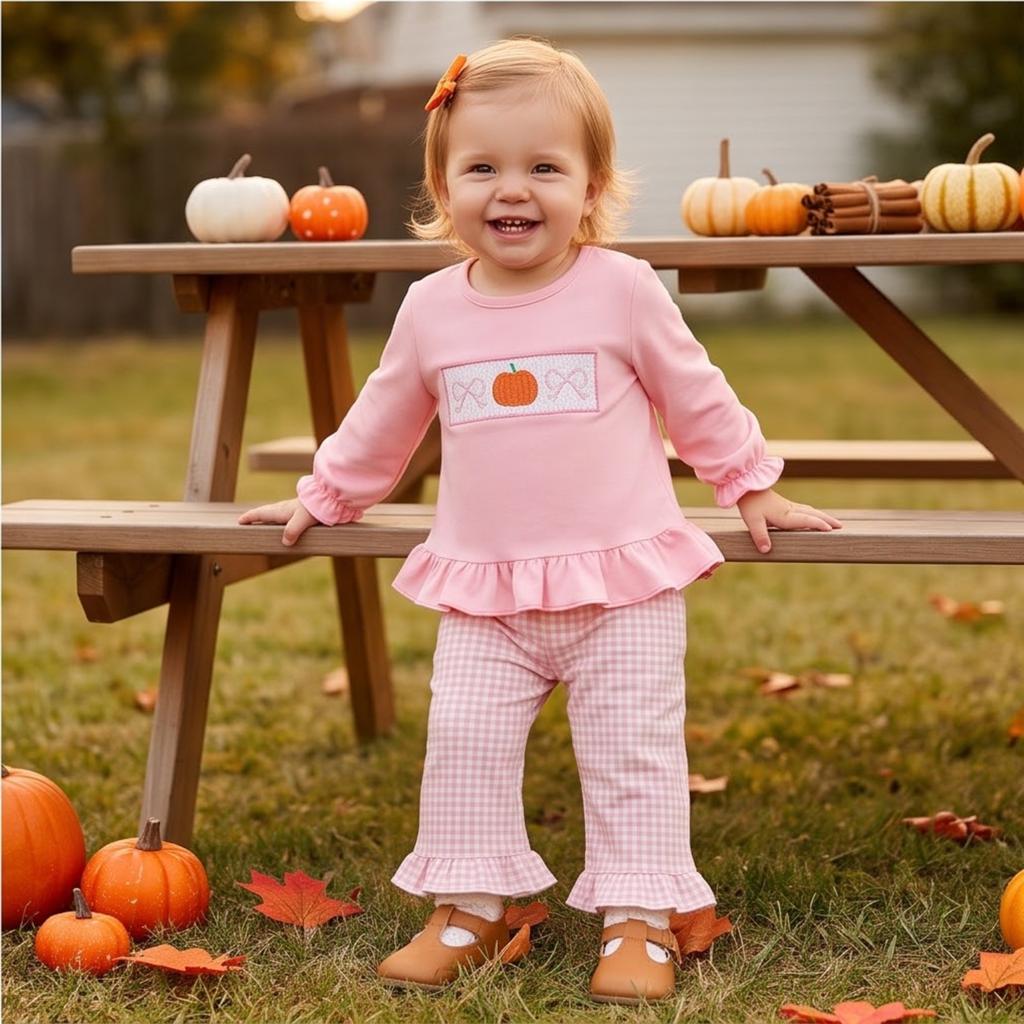 Kleinkind Mädchen Halloween Kürbis Stickerei Langarm Rundhals Pullover Sweatshirt und Elastische Taille Ausgestellte Hose Set