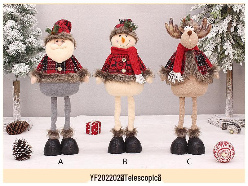 Păpușă Telescopică Plaid Roșu de Crăciun: Decorațiune Ornamentală Om de Zăpadă & Moș Crăciun