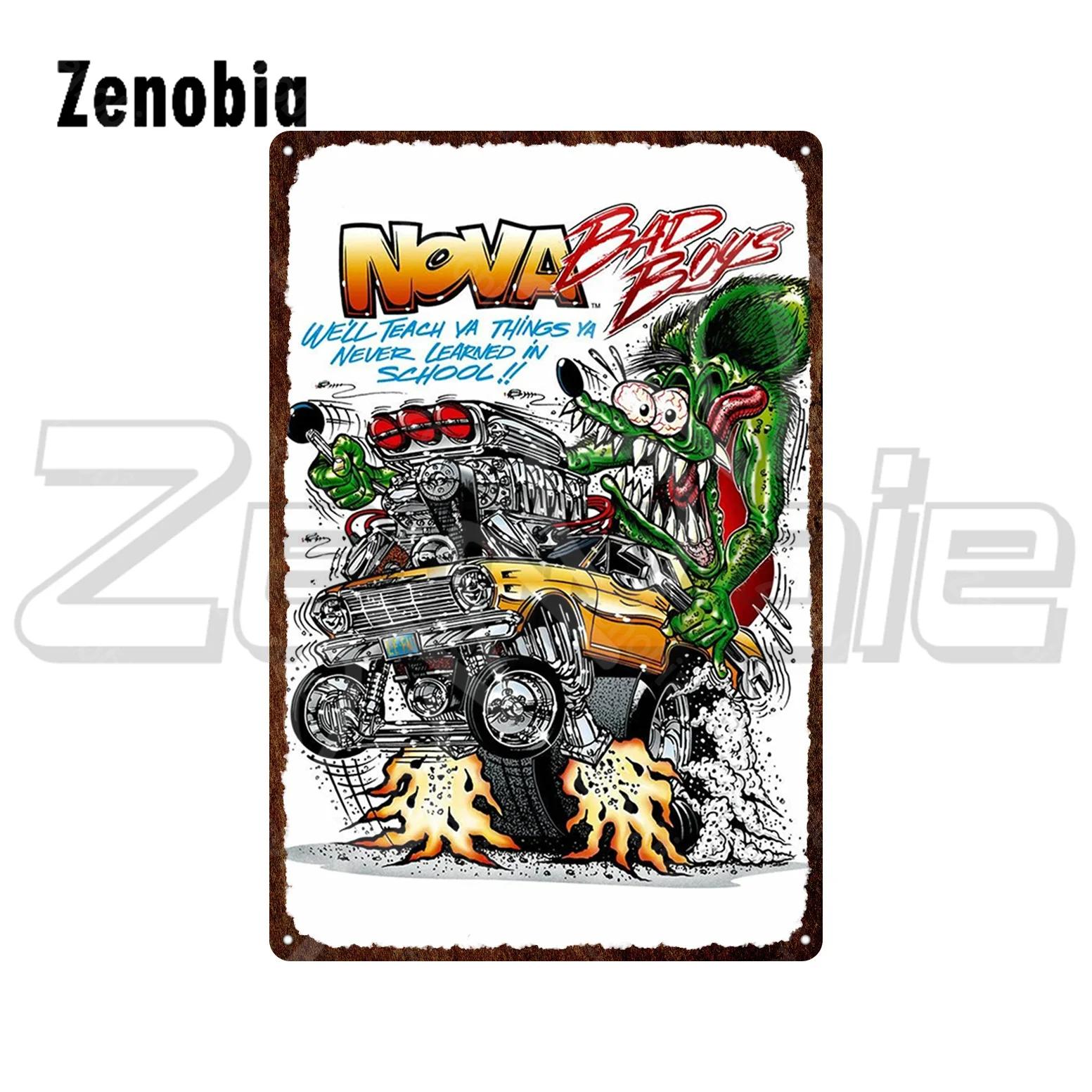 Комикс Rat Fink Металлический постер Мультяшная жестяная табличка Винтажная плакетка Смешная металлическая табличка Жестяная картина Наклейки на стену для декора комнаты 20x30cm（7.8x11.8inch）