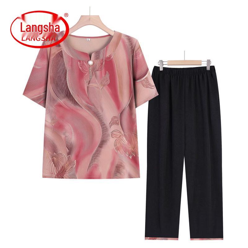 Langsha Women s Chinese Style Short Sleeve Summer Set 5XL
