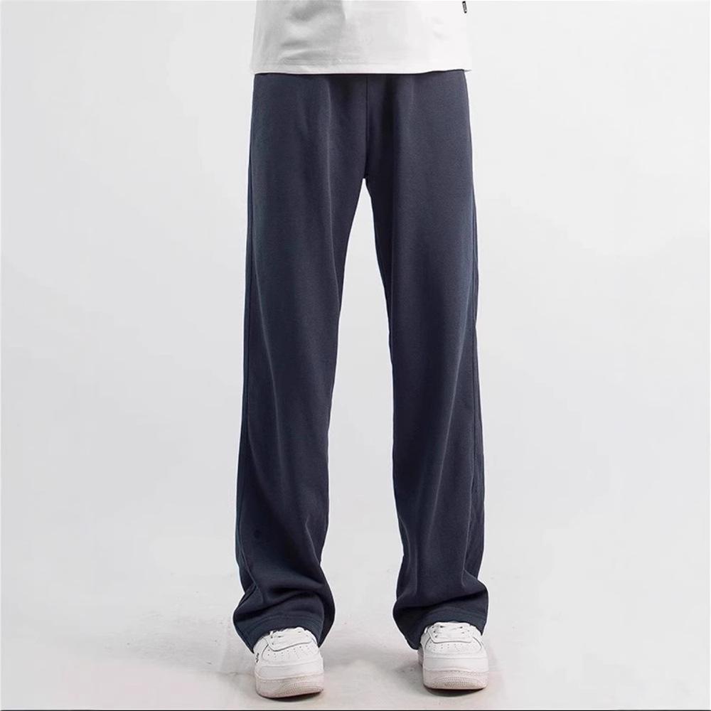 Men's Navy Blue Retro Sport Sweatpants - Narrow Straight Leg, Loose Fit, Autumn/Winter Casual Wear