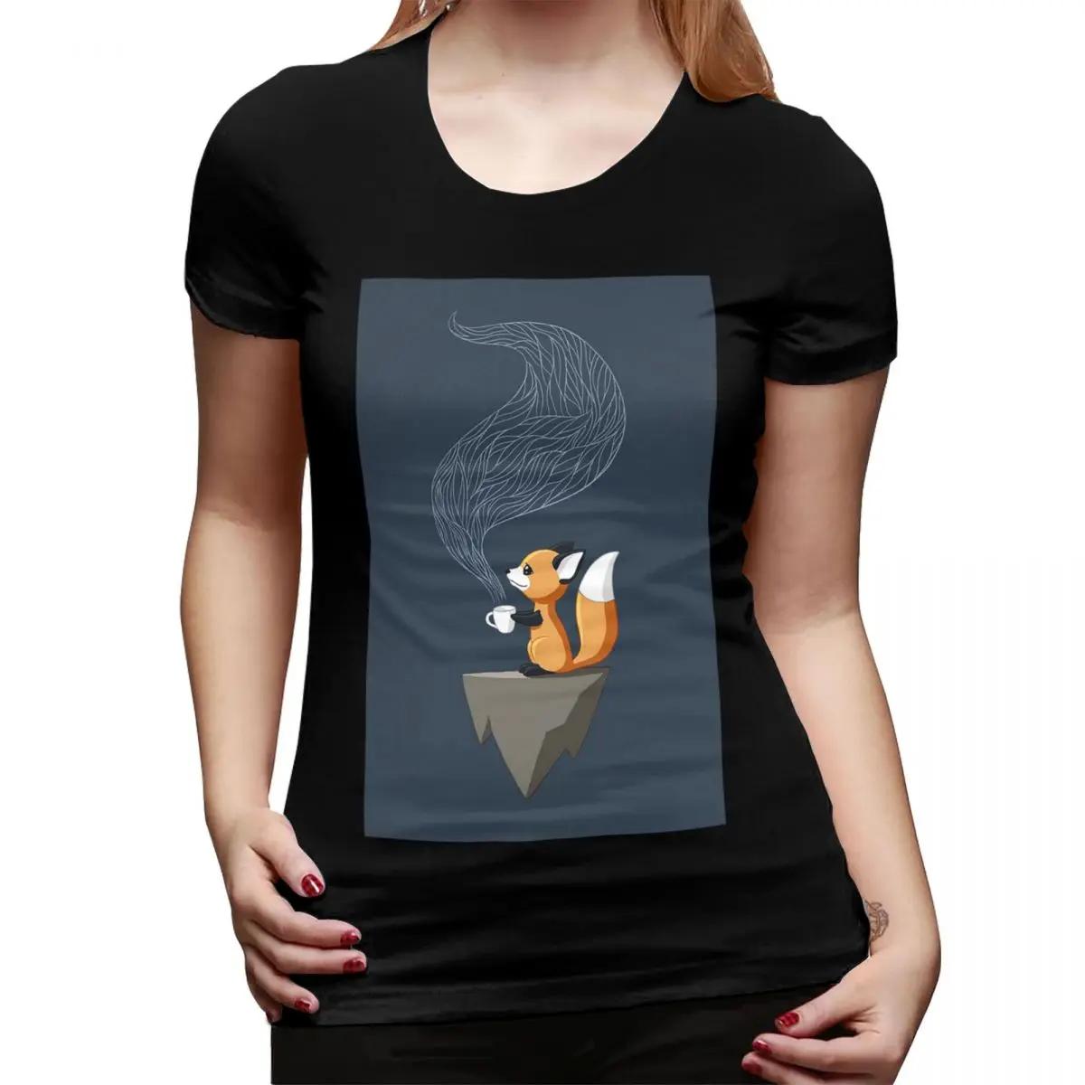 

Fox Tea TShirt for Women Round Neck Streetwear T Shirts Womens Short Sleeve Summer Clothes Tops 4XL