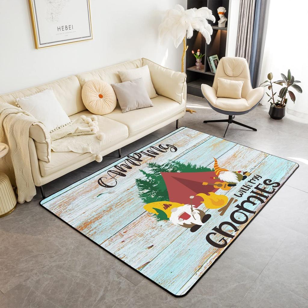 Happy Camping Living Room Rugs,Rv Car Area Rug,Vintage Farmhouse Style Non Slip Carpet, Camper Indoor Floor Mat for Travel Lover