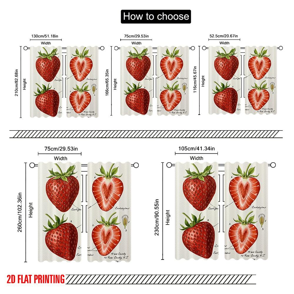 2pcs 2D Flat Printing Window Curtains Strawberry Illustration Botanical Drawing Polyester Without Electricity Family Party