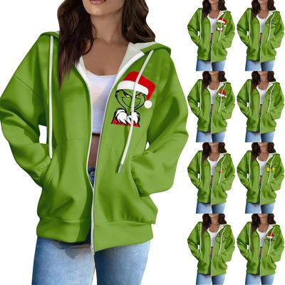 Women's Casual Fashion Long Sleeve Zipper  Printed Hooded Sweatshirt