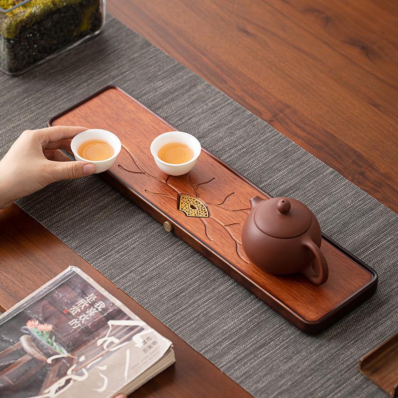 Palisandrový suchý varný čajový podnos, Obdélníkový protiskluzový čajový set Gongfu s odvodem - Kompaktní dřevěné příslušenství pro domácí použití pro čajový obřad