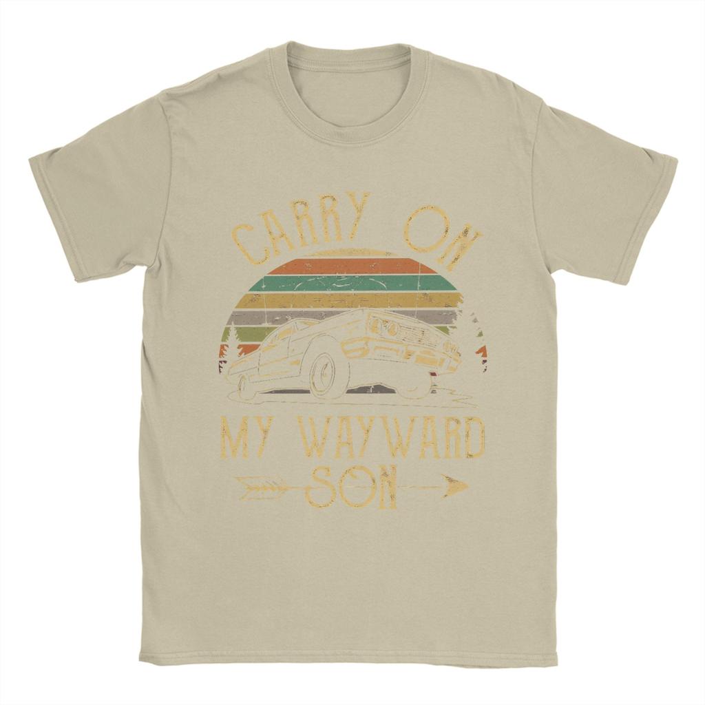 Supernatural Carry On My Wayward Son Dark Heather T-Shirts Men Novelty Crewneck Short Sleeve T Shirt Gift Idea Clothing