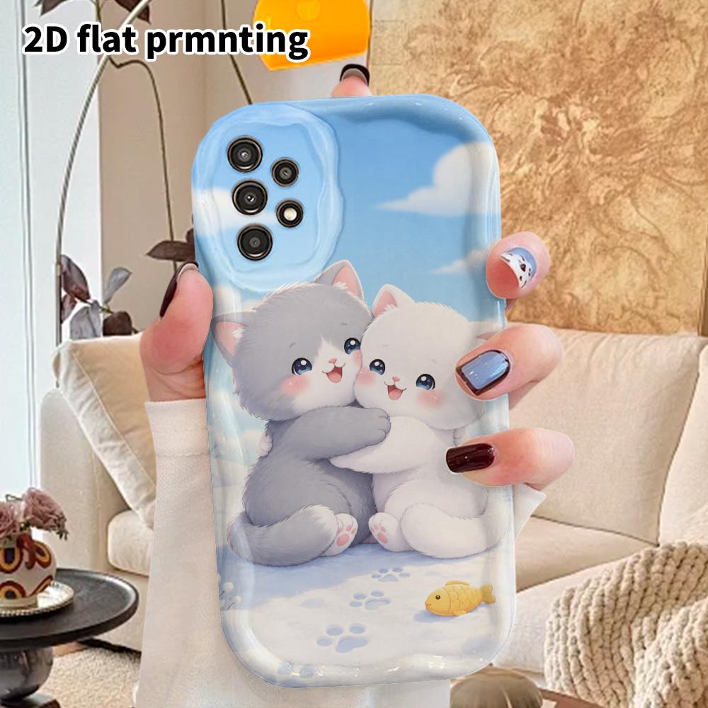 Phone Case: 2D Flat Samsung Galaxy A34 A35 M05 M06 S20 S22 S21 FE Plus 5G Protective Case, Couple Style, Two Cats Hugging, Christmas and Halloween Gif