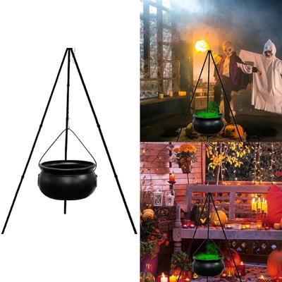 Festive Witch Cauldron Decoration Green Lighted Pot On Tripod for Terrifying Themes Adult Halloween Party Supplies Decor