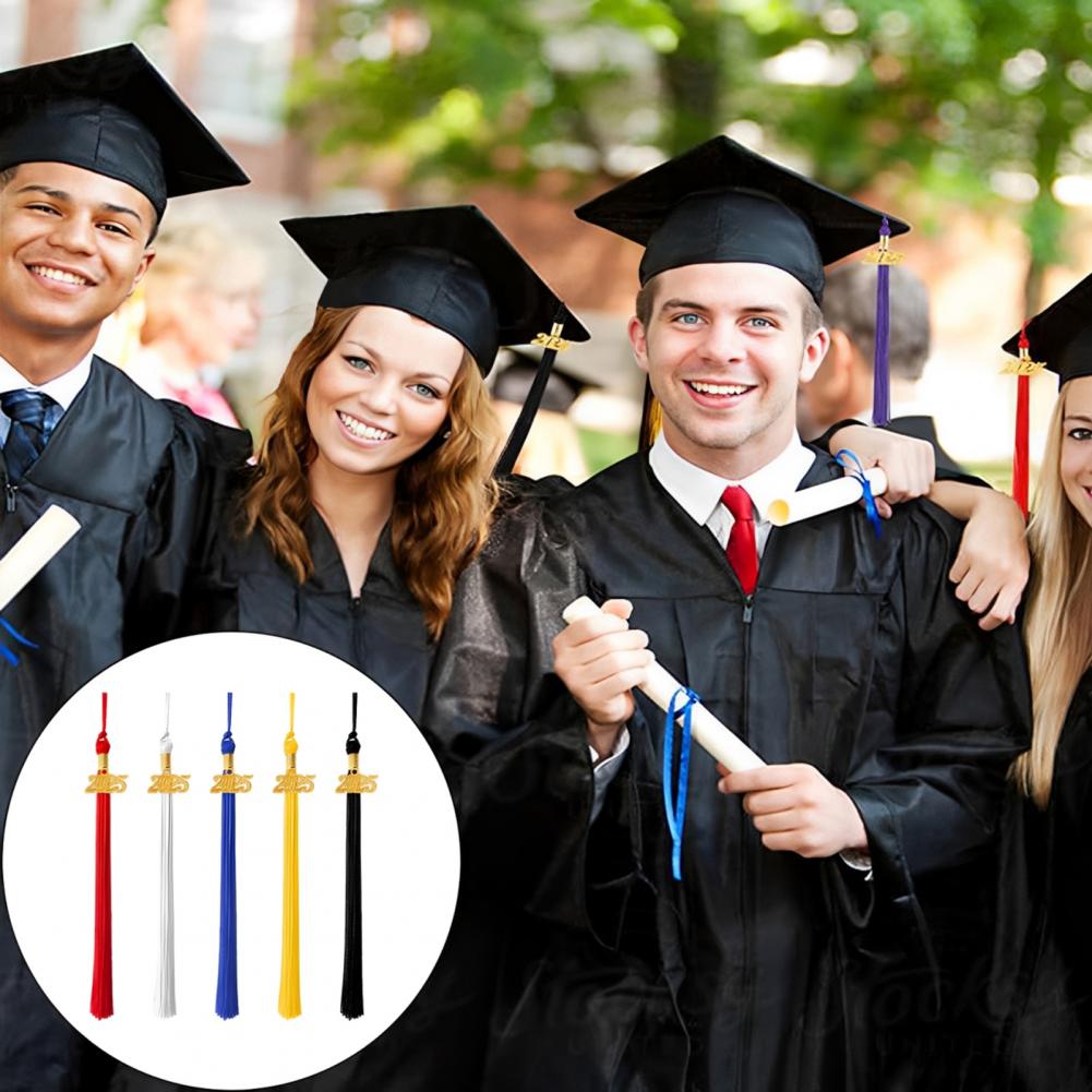 40cm Tassel Graduation Hat Tassel with 2025 Charm Solid Color Cap Hornor Tassel for Master Bachelor School Graduation Party