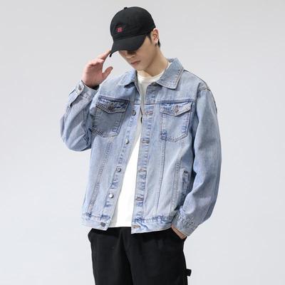 Frühling und Herbst Neue Herren Koreanischer Stil Mehrere Taschen Revers Locker Große Größe Jeansjacke Trendig Dünner Stil Internet-Berühmtheit Gleicher Stil Jacke