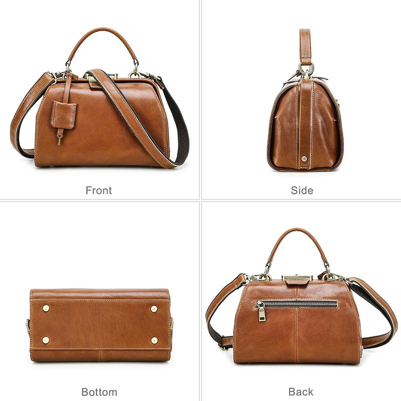 CONTACT'S Senior Genuine Leather Crossbody Bag Women Metal Frame Safty Block Handbag Female Travel Daily Gift Shoulder Bags